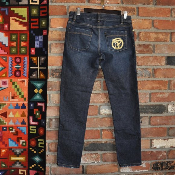 Just Chic Cavalli Jeggings Jeans Dark Blue Gold Hardware & Logo on Pocket 29 - Picture 2 of 7